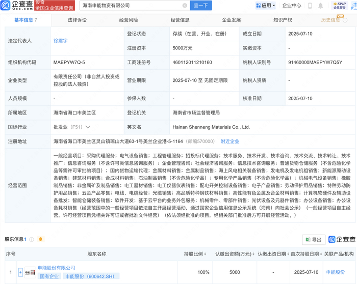 申能股份新设子公司