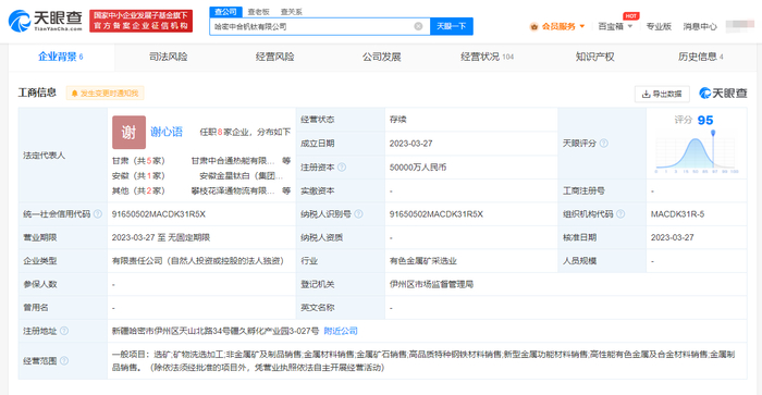中核钛白于哈密成立中合钒钛公司 注册资本5亿
